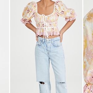 For Love & Lemons floral puff sleeve top